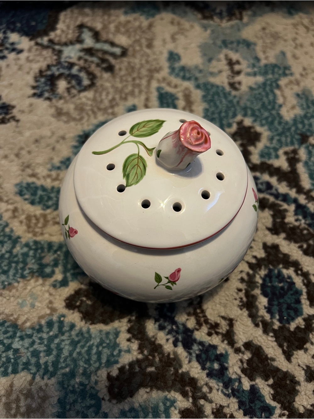 Vintage Teleflora Porcelain Potpouri Rose Bowl With Lid